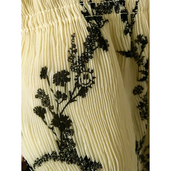 Ganni Womens Floral Print Pleated Georgette Mini Dress Pale Yellow Black Smocked - Picture 12 of 16